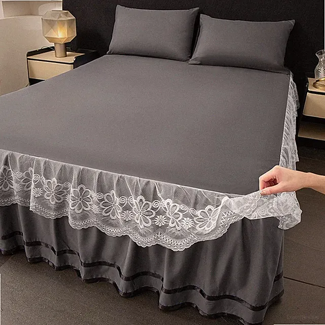 All Season Soft Breathable Ruffled Lace Trim Bed Skirt with Satin Trim HomeDecor