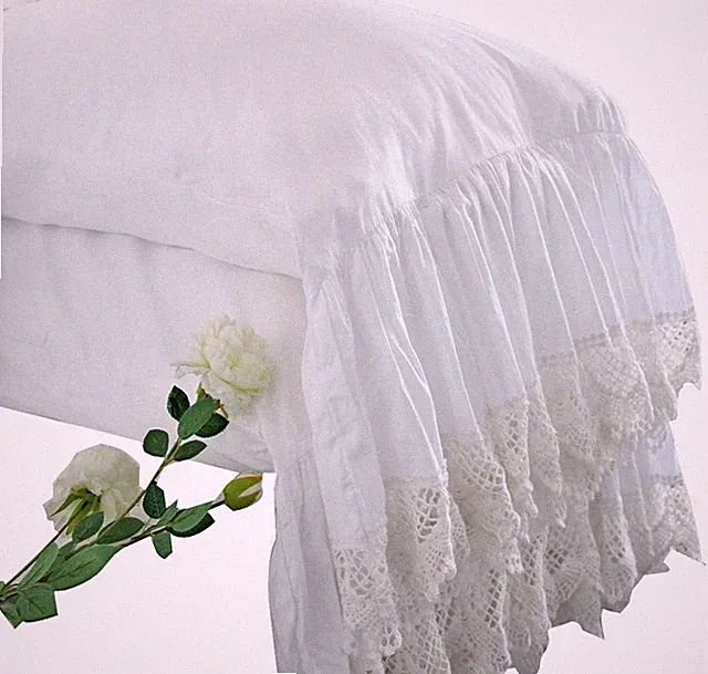 White Pillowcases Vintage Farmhouse Crochet Pillow Cover Shams Standard Size Set